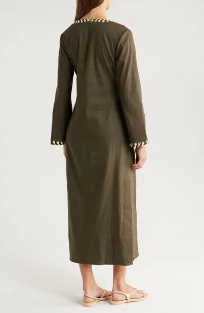 Simkhai Dalta Embellished Linen-blend Midi Dress In Green