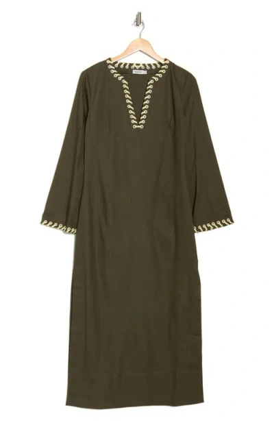 Simkhai Dalta Embellished Linen-blend Midi Dress In Green