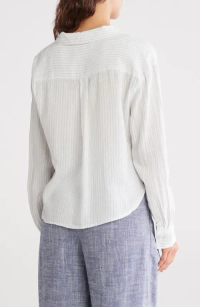 Dkny Jeans Stripe Linen Blend Crop Button-up Shirt In Neutral