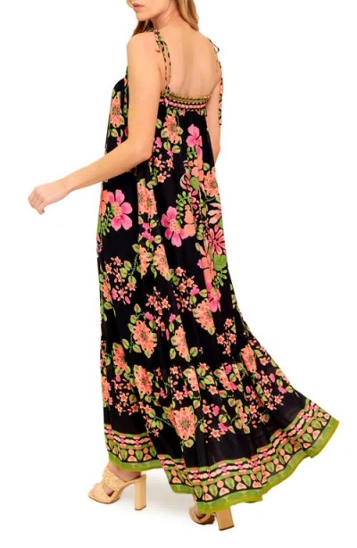 Flying Tomato Printed Woven Maxi Dress In Black And Pink In Black