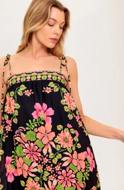 Flying Tomato Printed Woven Maxi Dress In Black And Pink In Black
