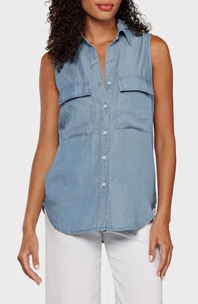 Matty M . Euclid Chambray Button Front Sleeveless Shirt In Blue