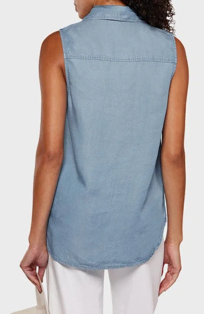 Matty M . Euclid Chambray Button Front Sleeveless Shirt In Blue