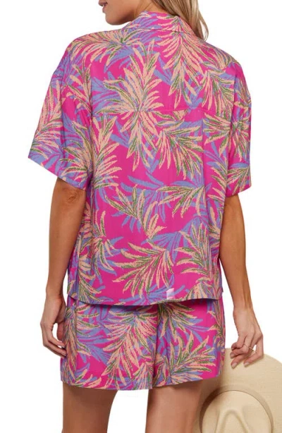 Matty M . Benson Short Sleeve Button Front Top In Multi