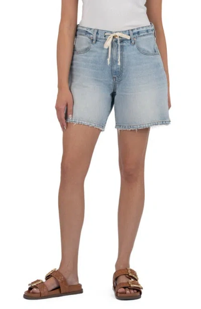 Kut From The Kloth Holly Drawstring Waist Mid Thigh Denim Shorts In Blue