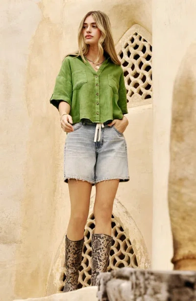 Kut From The Kloth Holly Drawstring Waist Mid Thigh Denim Shorts In Blue