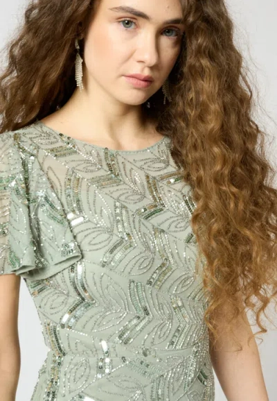 Beauut Embellished Sequin Beaded Maxi Dress With Short Sleeve In Green