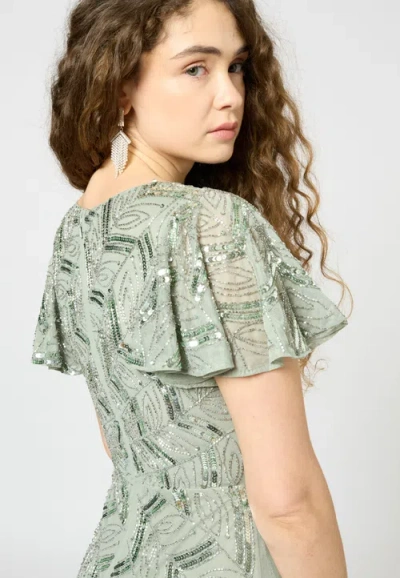 Beauut Embellished Sequin Beaded Maxi Dress With Short Sleeve In Green