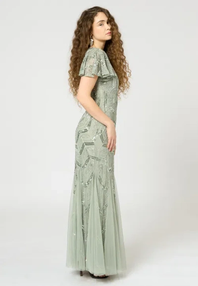 Beauut Embellished Sequin Beaded Maxi Dress With Short Sleeve In Green
