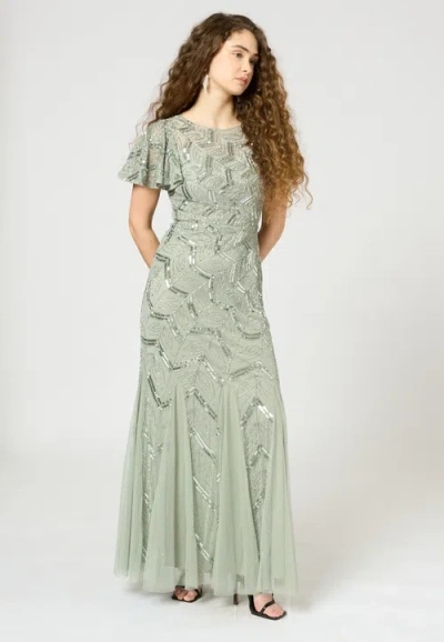 Beauut Embellished Sequin Beaded Maxi Dress With Short Sleeve In Green