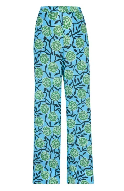 De Loreta Women's Tulia Floral Cotton Voile Straight-leg Pants In Blue