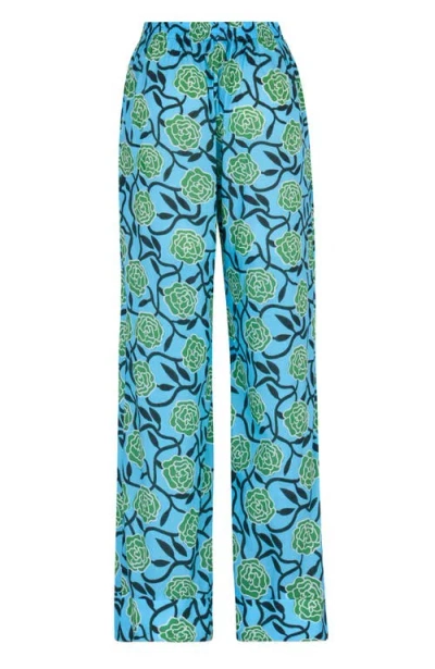 De Loreta Women's Tulia Floral Cotton Voile Straight-leg Pants In Blue