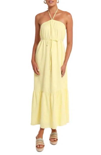 Petal And Pup Petal & Pup Halter Neck Linen Blend Maxi Dress In Yellow