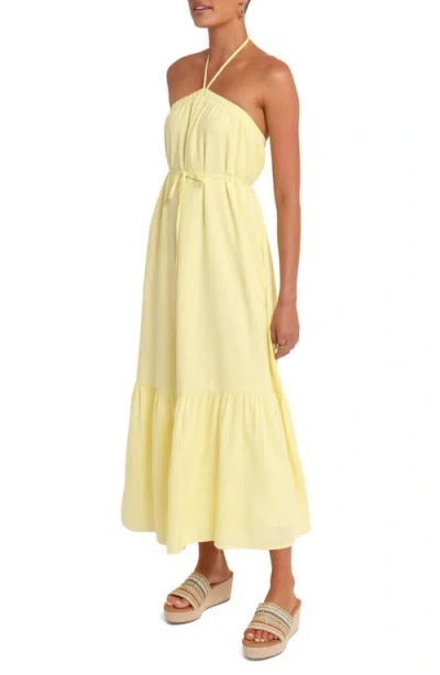 Petal And Pup Petal & Pup Halter Neck Linen Blend Maxi Dress In Yellow