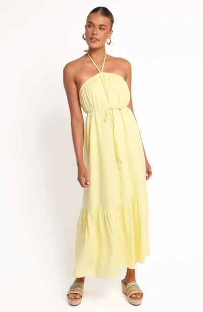 Petal And Pup Petal & Pup Halter Neck Linen Blend Maxi Dress In Yellow