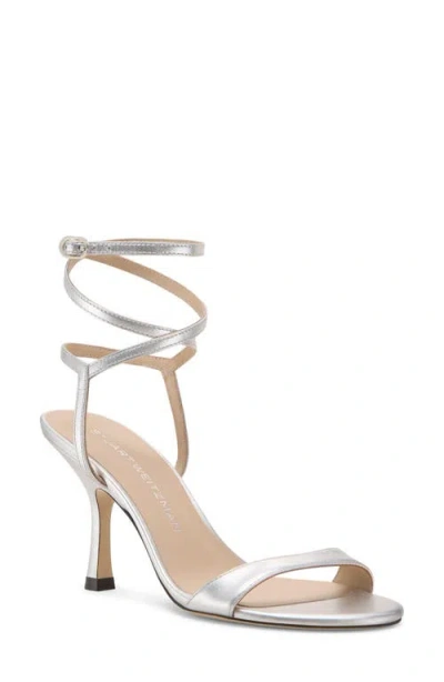 Stuart Weitzman Metallic Buckle Wrap Sandals In Silver