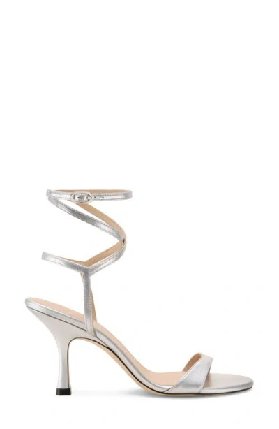 Stuart Weitzman Metallic Buckle Wrap Sandals In Silver