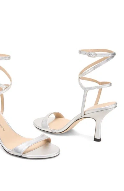 Stuart Weitzman Metallic Buckle Wrap Sandals In Silver