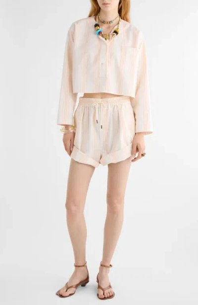 Chloé Long Sleeve Crop Top In Cotton In Pink