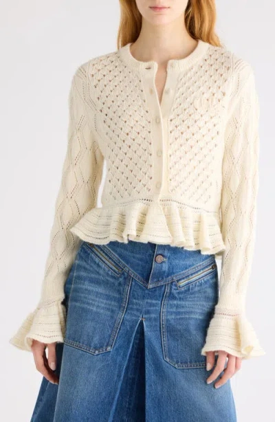 Chloé Latte-colored Crochet Cardigan In Cotton Blend In Neutral