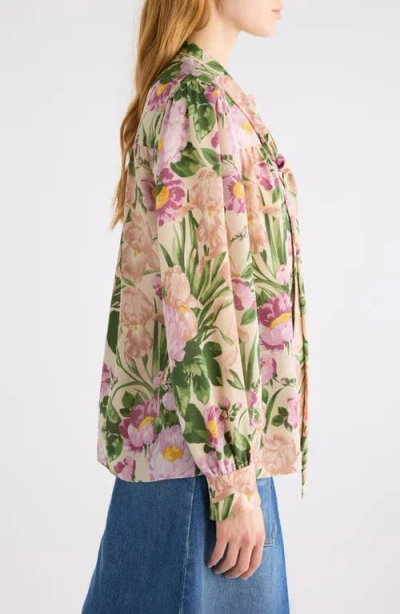 Chloé Floral Print Silk Charmeuse Top In Green