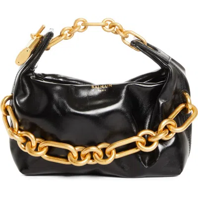 Balmain Sync Black Mini Handbag With Chain-link And Logo Plaque In Leather Woman