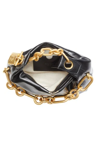 Balmain Sync Black Mini Handbag With Chain-link And Logo Plaque In Leather Woman