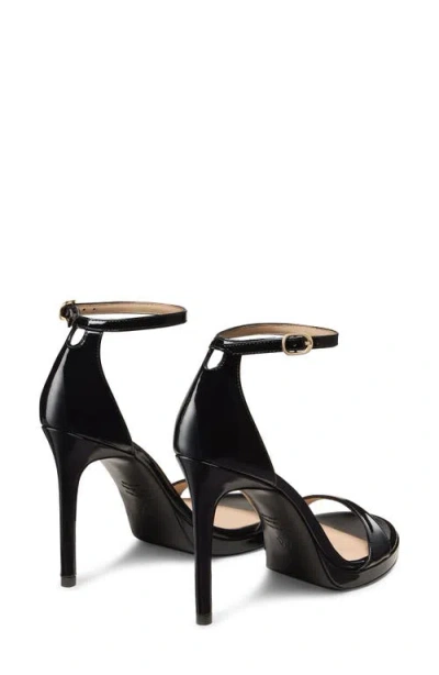 Stuart Weitzman Womens Squarenudist Black Suede Heel Sandal With Ankle Strap