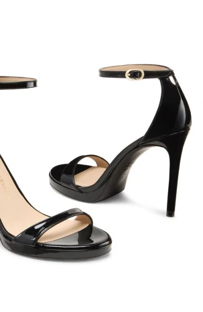 Stuart Weitzman Womens Squarenudist Black Suede Heel Sandal With Ankle Strap