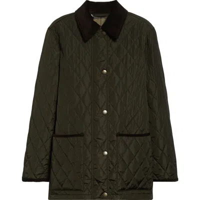 Burberry Quilted Country Jacket Corduroy Collar In Green