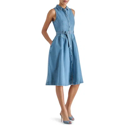 Steve Madden Mary Sleeveless Denim Shirtdress In Blue