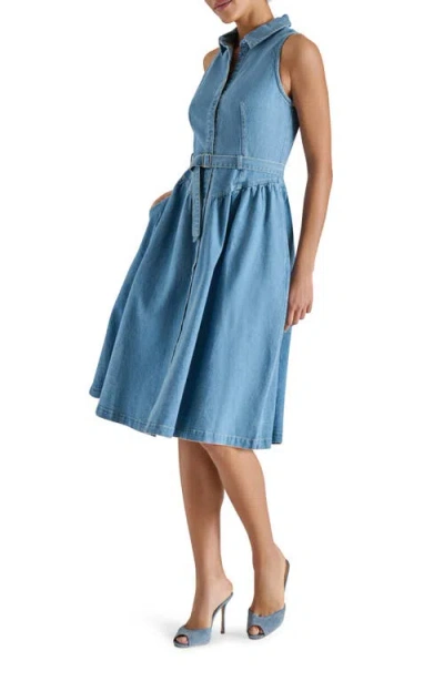 Steve Madden Mary Sleeveless Denim Shirtdress In Blue