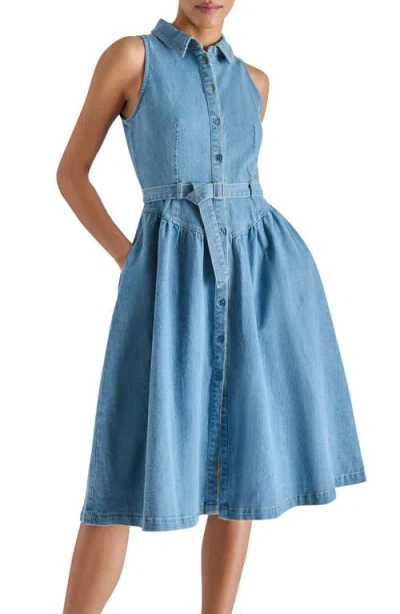 Steve Madden Mary Sleeveless Denim Shirtdress In Blue