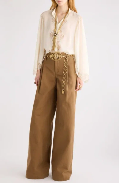 Chloé Cotton Canvas Wide Pants In Brown