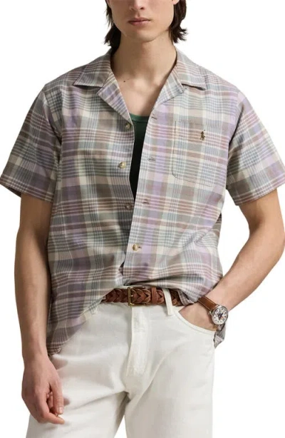 Polo Ralph Lauren Mens 6815 Khaki Green Multi Check-print Short-sleeves Cotton-poplin Shirt