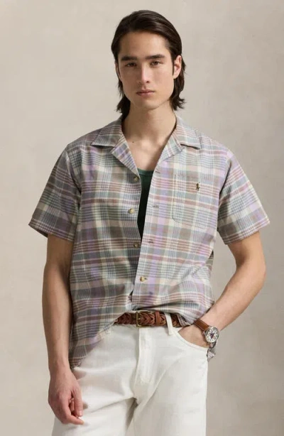 Polo Ralph Lauren Mens 6815 Khaki Green Multi Check-print Short-sleeves Cotton-poplin Shirt