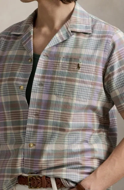Polo Ralph Lauren Mens 6815 Khaki Green Multi Check-print Short-sleeves Cotton-poplin Shirt