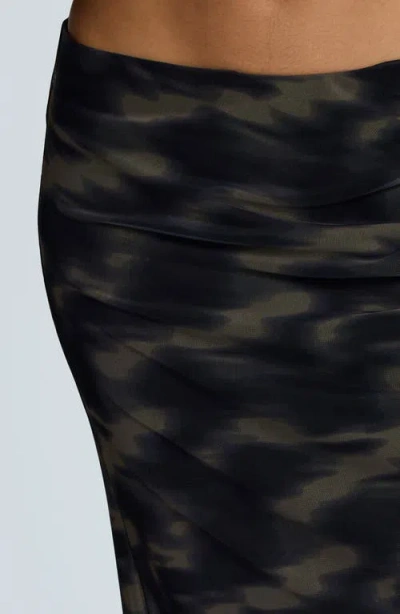 Kenneth Cole Printed Mesh Pull-on Side Ruched Midi Skirt