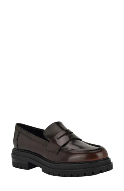 Calvin Klein Women's Grant Lug Sole Penny Loafers In Brown