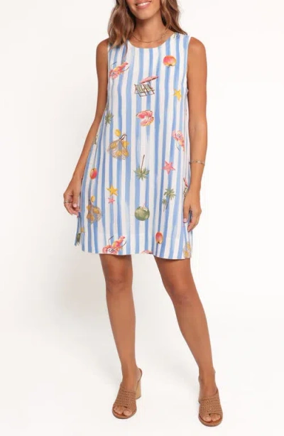 Petal And Pup Petal & Pup Zoe Stripe Vacation Print Minidress In Blue