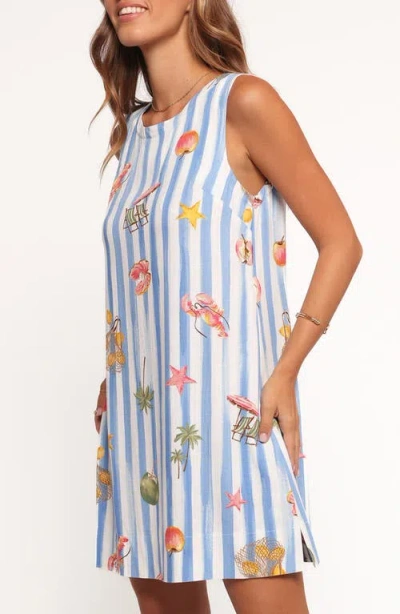 Petal And Pup Petal & Pup Zoe Stripe Vacation Print Minidress In Blue