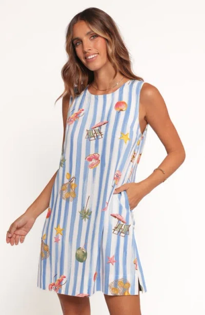 Petal And Pup Petal & Pup Zoe Stripe Vacation Print Minidress In Blue