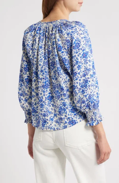 Rails Mariah Floral Smocked Button-up Peasant Top In Blue