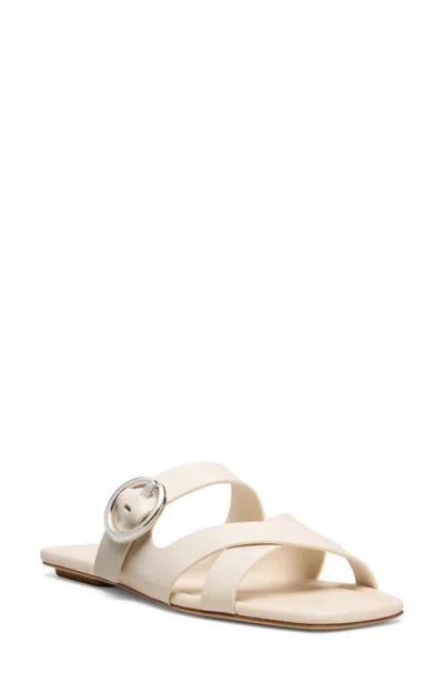 Stuart Weitzman Villa Leather Slide Sandals In White