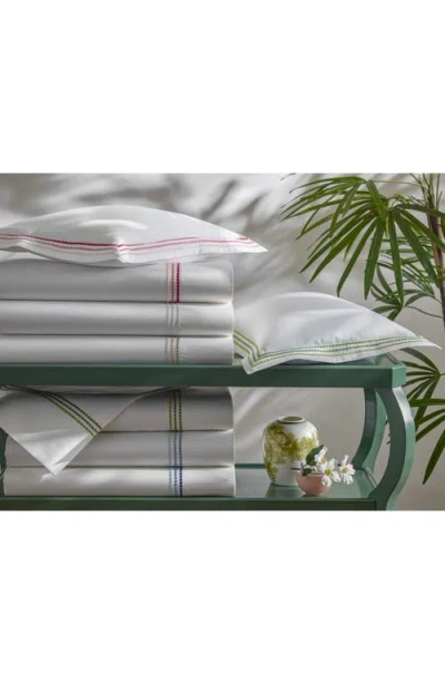 Matouk Amara Triple Pearl Embroidered 300 Thread Count Flat Sheet In White