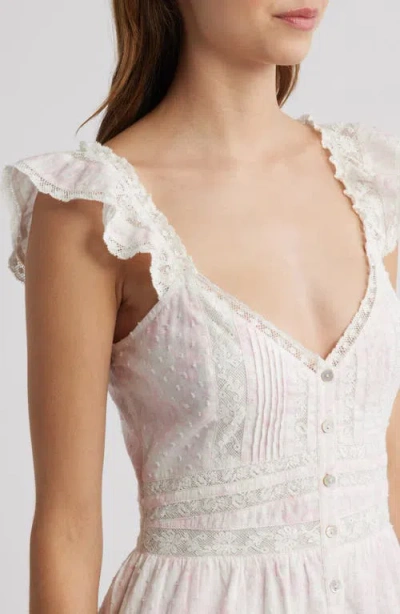 Loveshackfancy Rietta Lace Inset Cotton Button-up Minidress In White