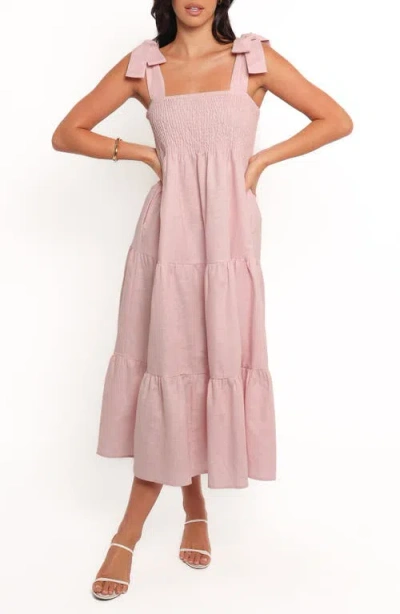 Petal And Pup Petal & Pup Giorgi Tiered Linen & Cotton Midi Sundress In Pink
