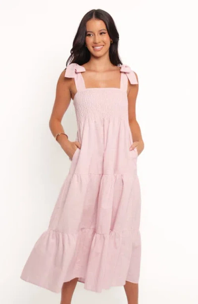 Petal And Pup Petal & Pup Giorgi Tiered Linen & Cotton Midi Sundress In Pink
