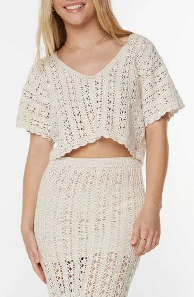 Roxy Sea Swirl Boxy Crochet Sweater In White