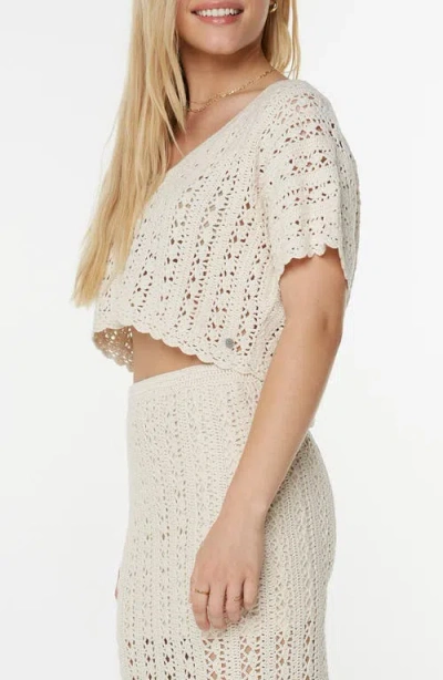 Roxy Sea Swirl Boxy Crochet Sweater In White